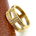 Finger Band Mosaic Cz Zircon Gold H Letter Ring